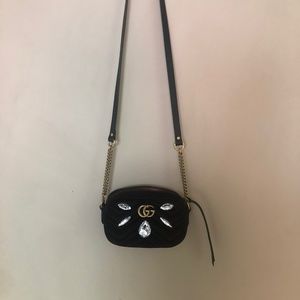 GUCCI GG Marmont Crystal Matelasse Velvet Crossbody Camera Bag